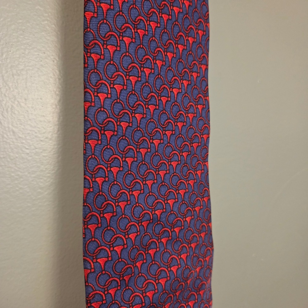Vintage Gucci 100% Silk Necktie Horsebit Pattern, Made In Italy, Red Blue - Picture 3 of 10